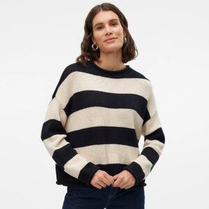 Vero Moda Black and White Striped Sweater Knitted Pullover